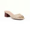Sandalia Salto Medio Bloco Mule Macrame Dourada Fargo