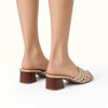 Sandalia Salto Medio Bloco Mule Macrame Dourada Fargo