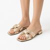 Sandalia Salto Baixo Bloco Transpasse Argola Dourado Fargo
