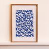 Bacaro M - Pássaros Azul Xilogravura + Moldura