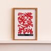 Gustavo Borges P - Pássaros Vermelho Xilogravura + Moldura