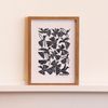 Bacaro P - Passarinhos Preto Xilogravura + Moldura