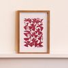 Bacaro P - Passarinhos Vermelho Xilogravura + Moldura