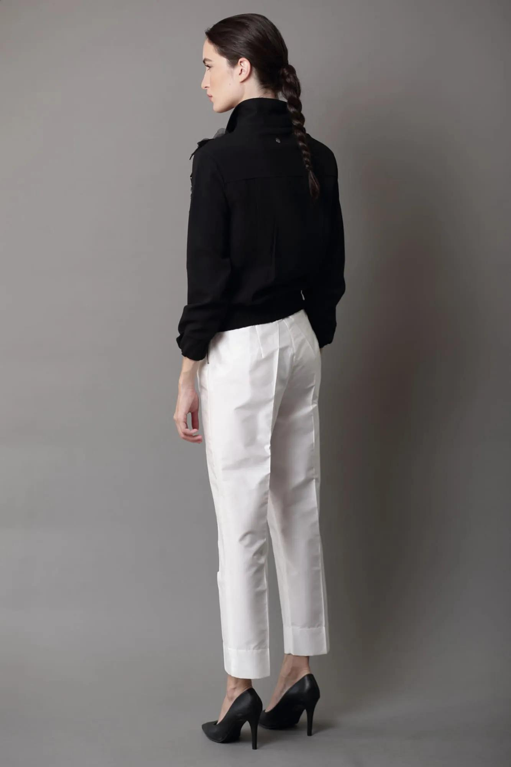 Calça Reta Tafetá Off White Natalia 