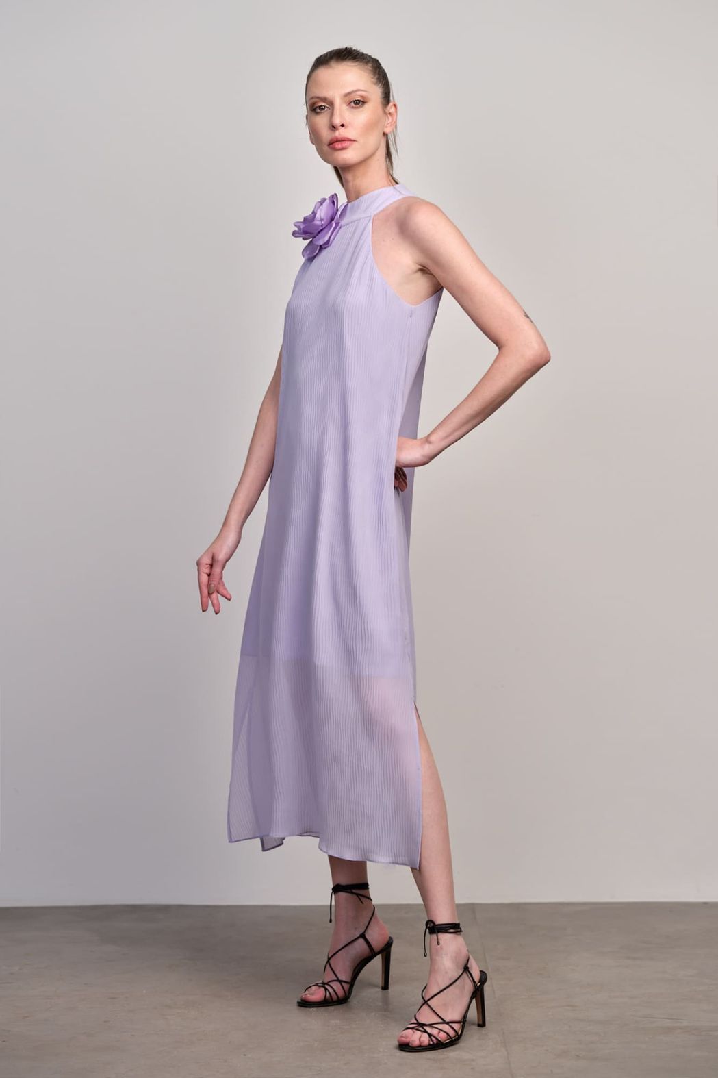 Vestido Plissado Lavanda Mirela