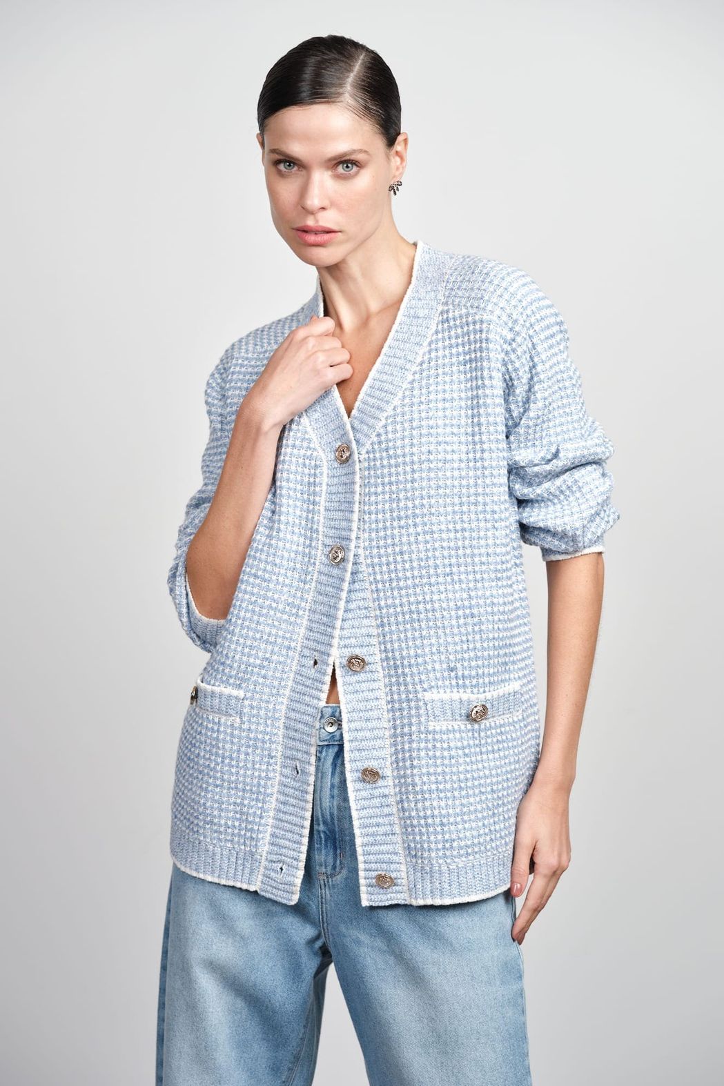 Cardigan Tricot Alongado Grafite Ana