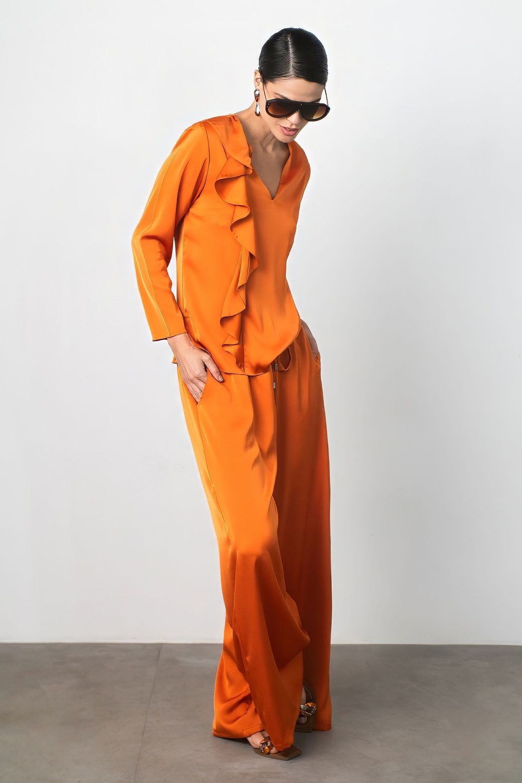 Calça Cetim Laranja Sophia 