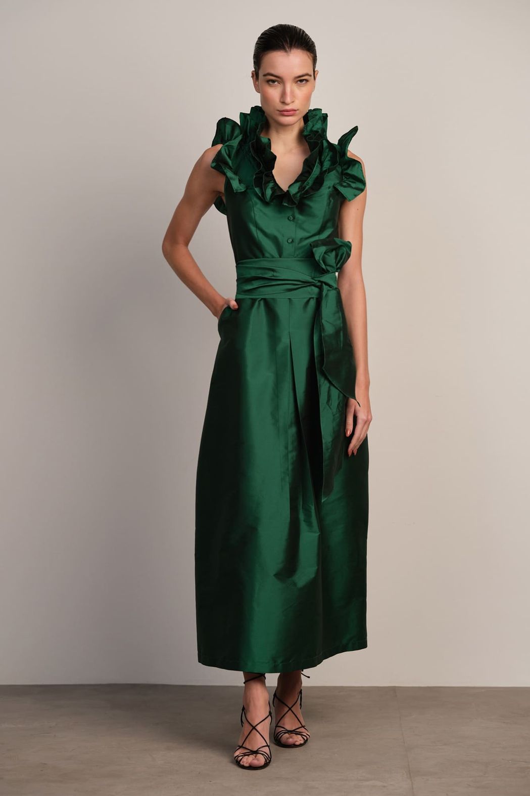 Vestido Tafetá Verde Alexandra