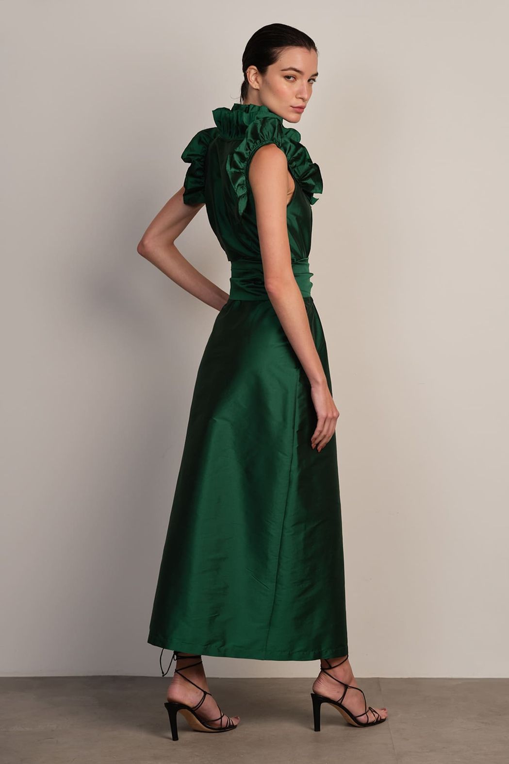 Vestido Tafetá Verde Alexandra