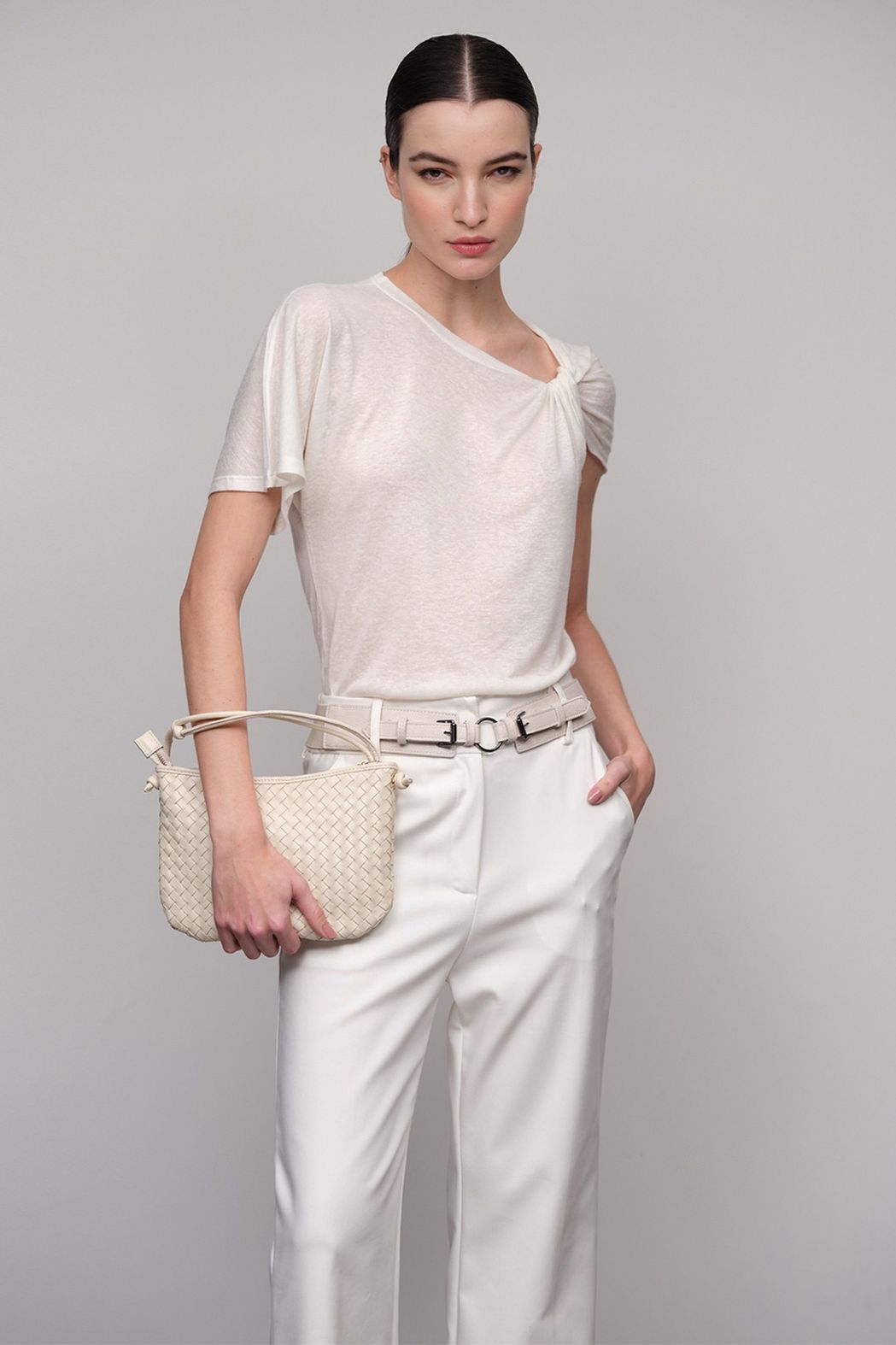 Cinto Couro Elástico Off White Celia 