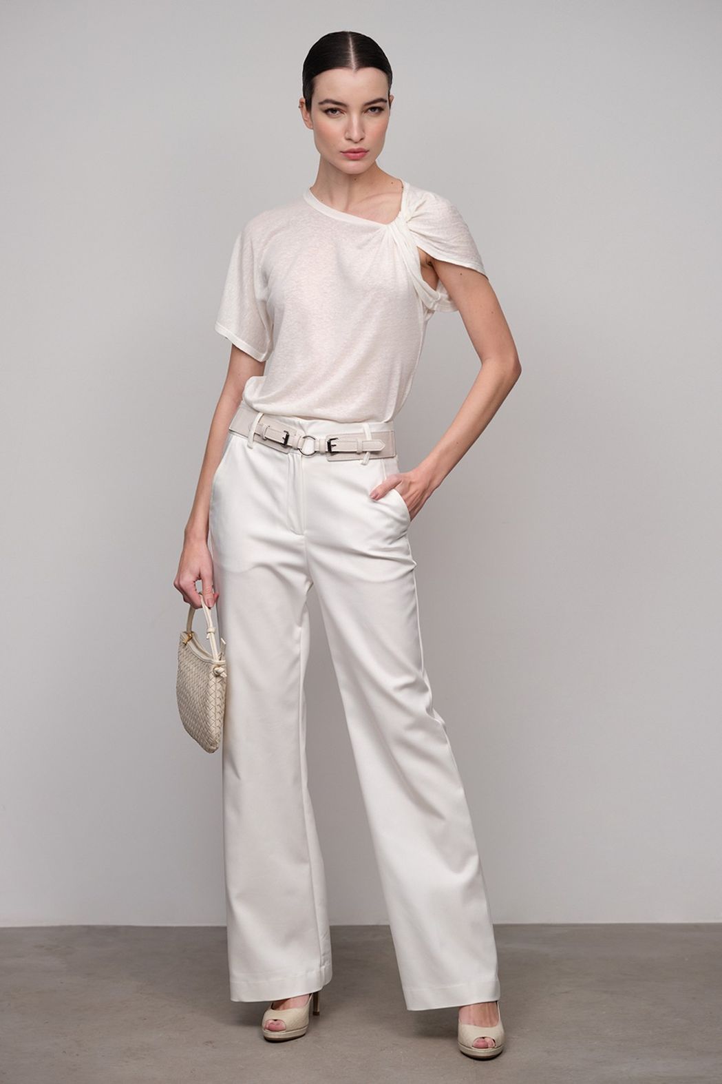 Cinto Couro Elástico Off White Celia 