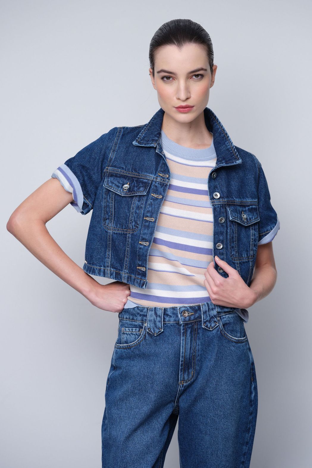 Jaqueta Curta Jeans Escuro Marta