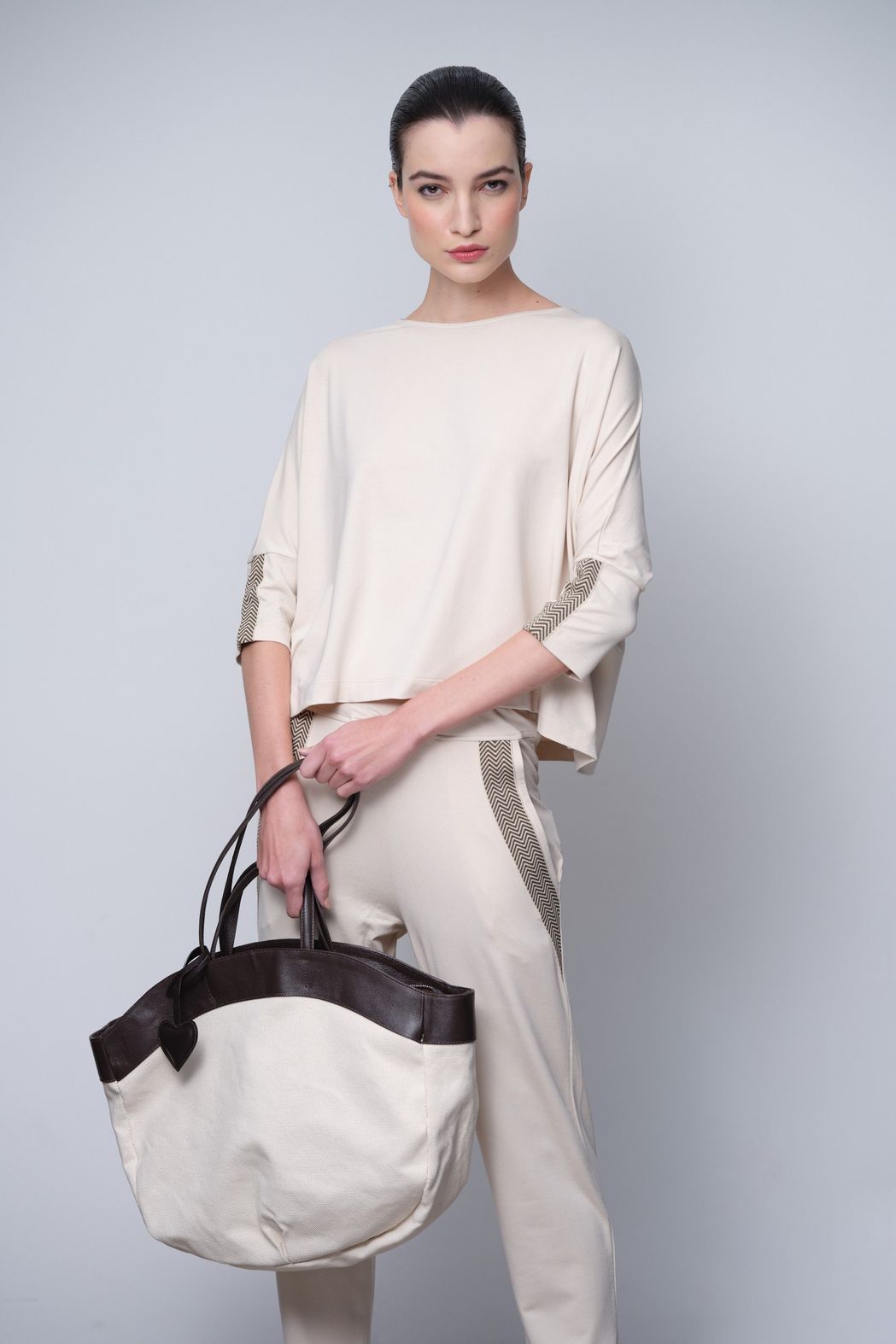 Bolsa Lona e Couro Marrom Celia