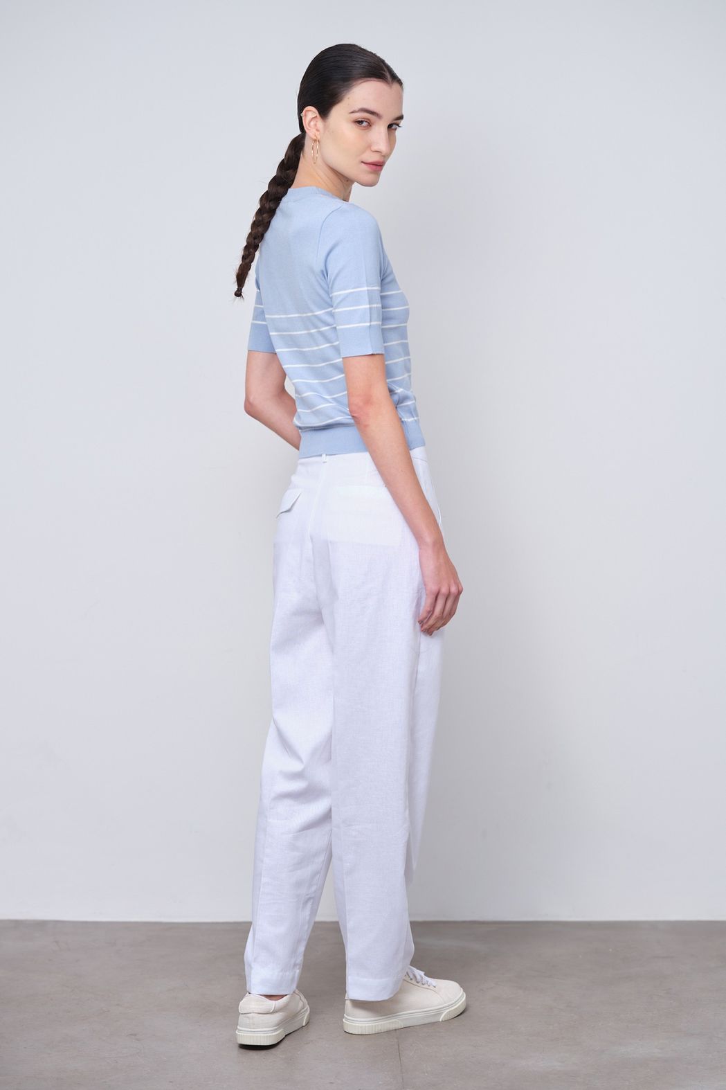 Blusa Trico  Azul Claro Listrada Louisa