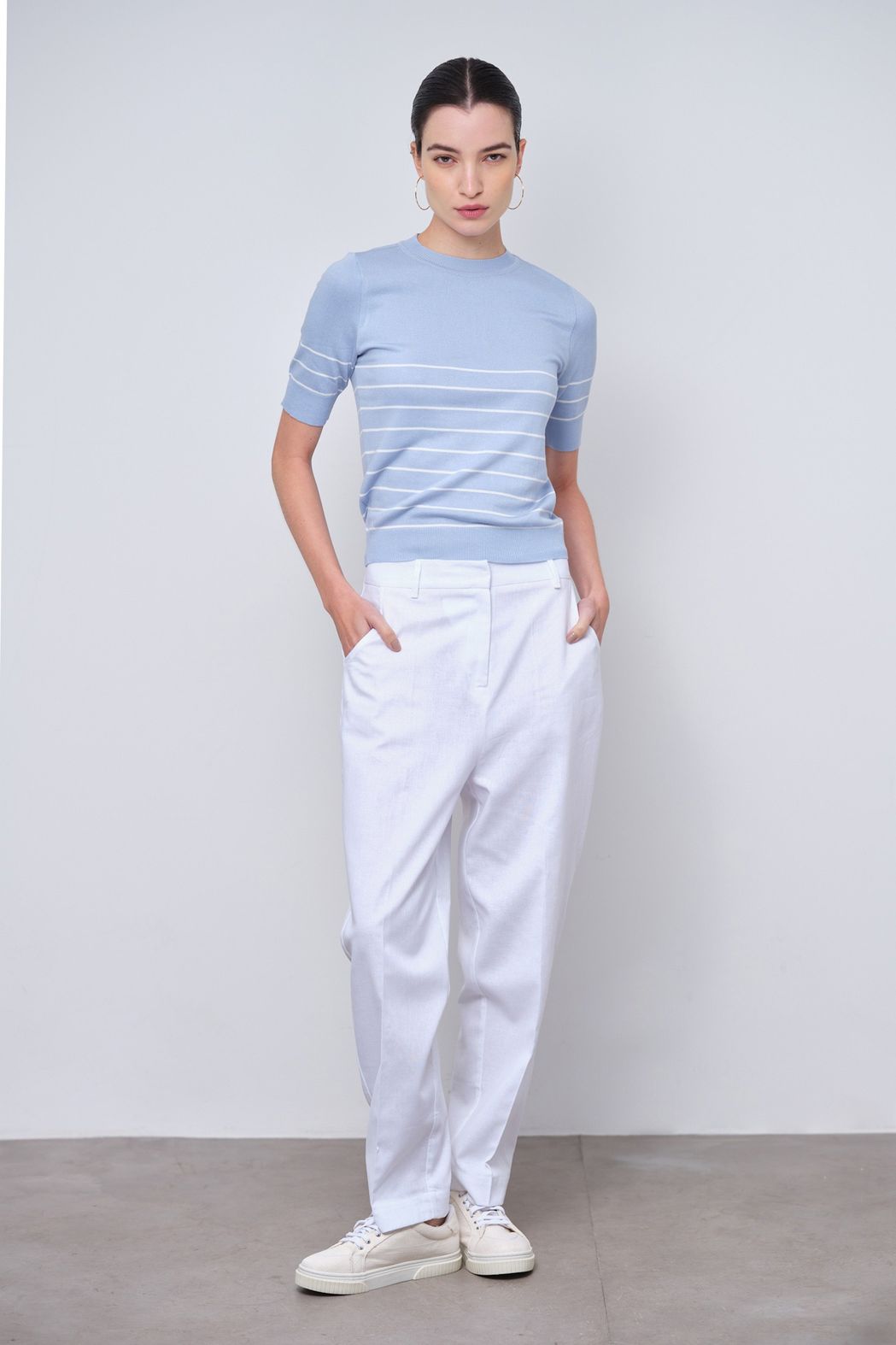 Blusa Trico  Azul Claro Listrada Louisa