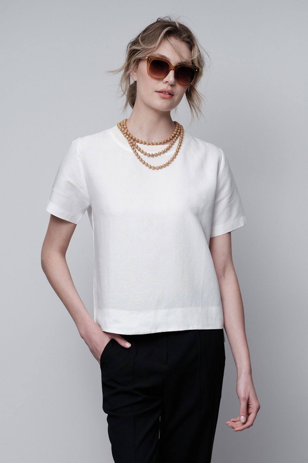 Blusa Linho com Tricot Off White Isadora