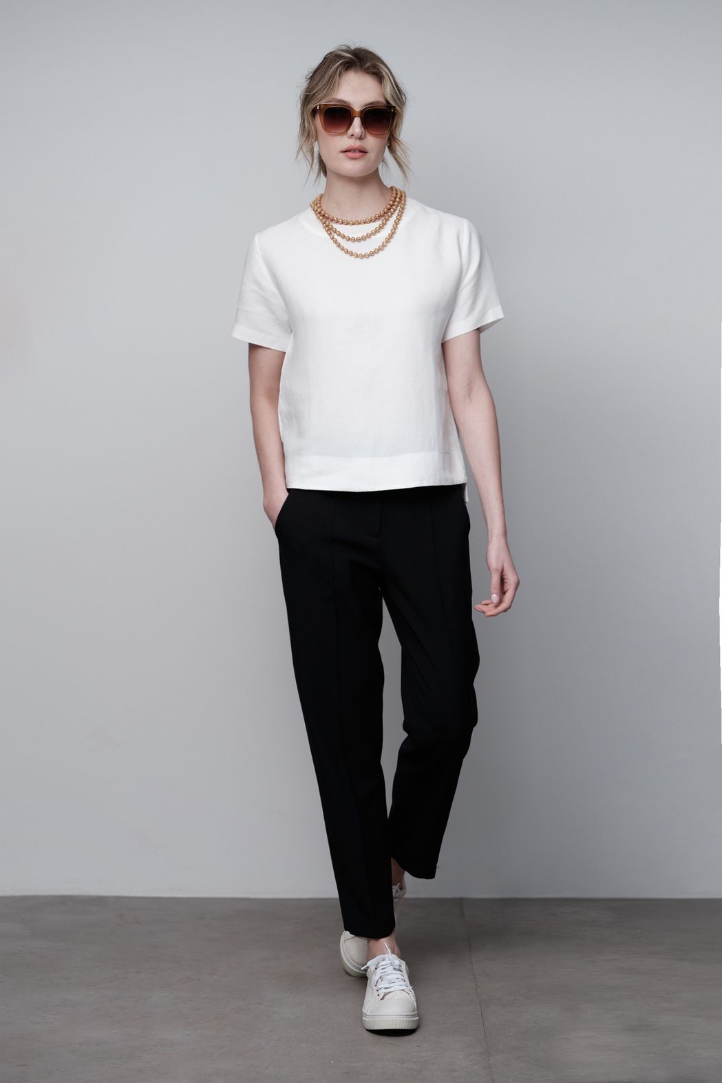 Blusa Linho com Tricot Off White Isadora