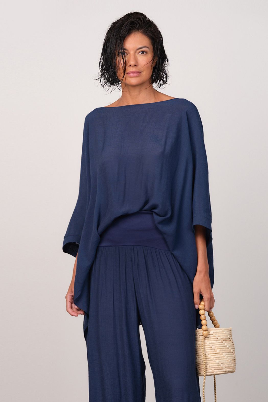 Blusa Musseline Marinho Valentina