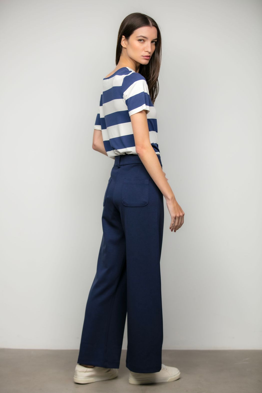 Blusa Malha Listrado Marinho Isabel