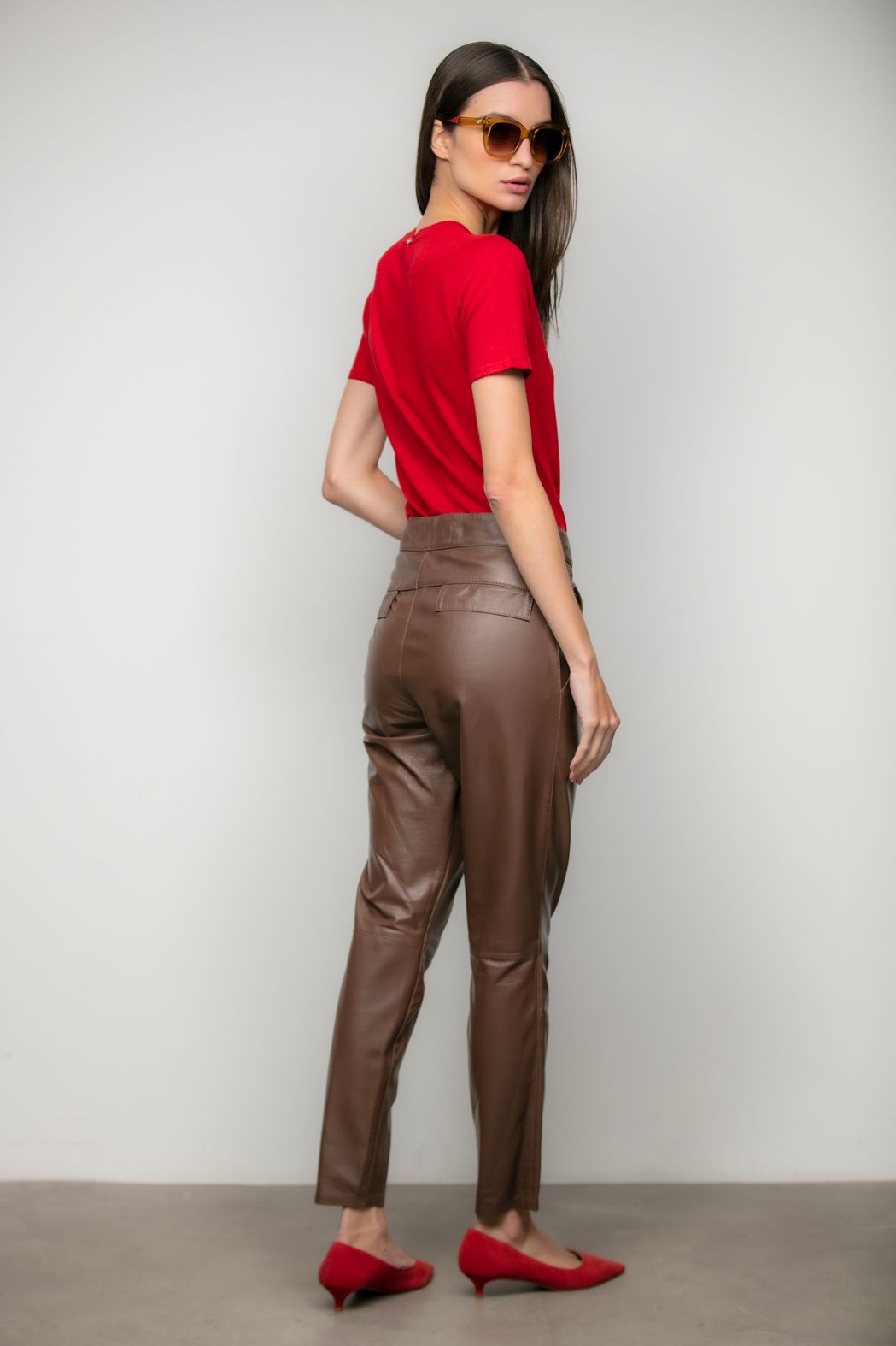 Calça Couro Marrom Pietra