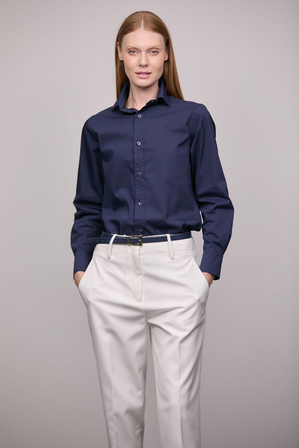 Camisa Slim Tricoline Marinho Carlota CB