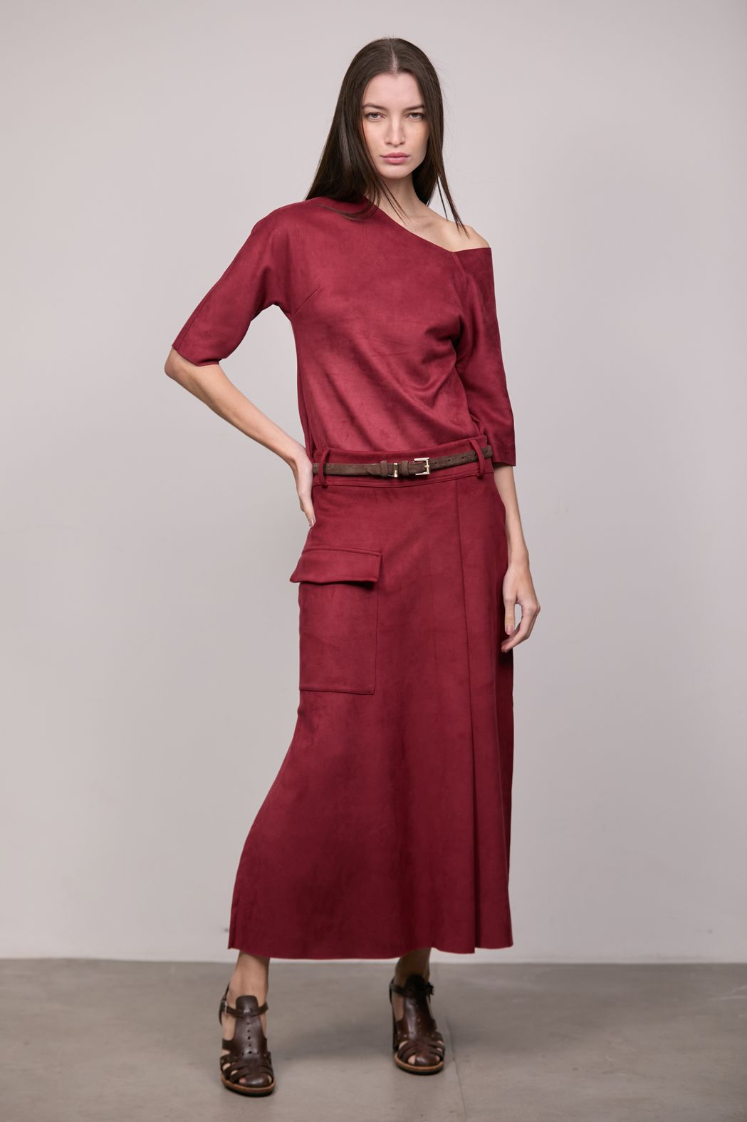 Saia Cargo Midi Suede Vinho Melissa 