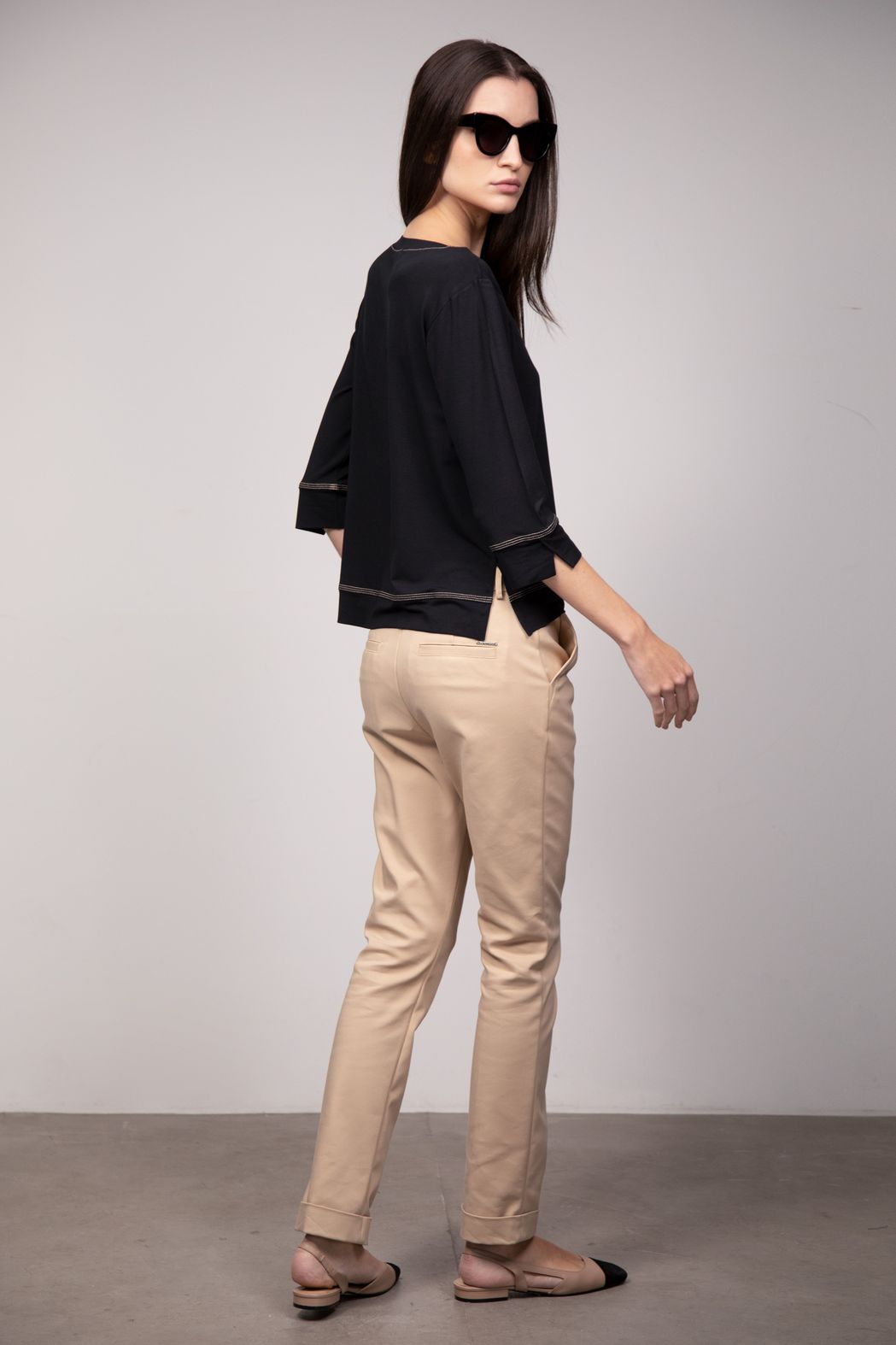 Blusa de Malha em Viscolycra   Pesponto Preta Marta