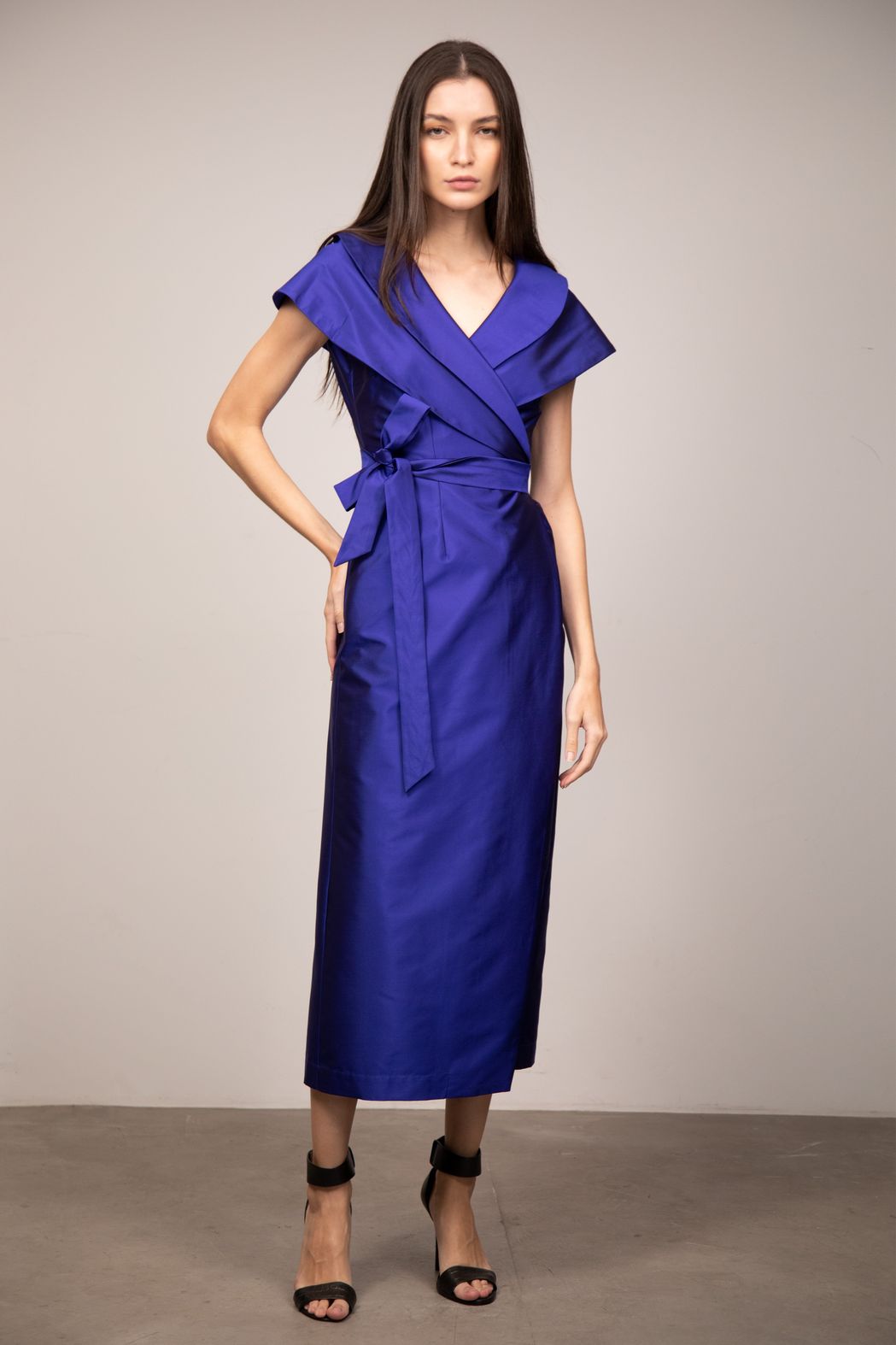 Vestido Tafetá Azul Manuela