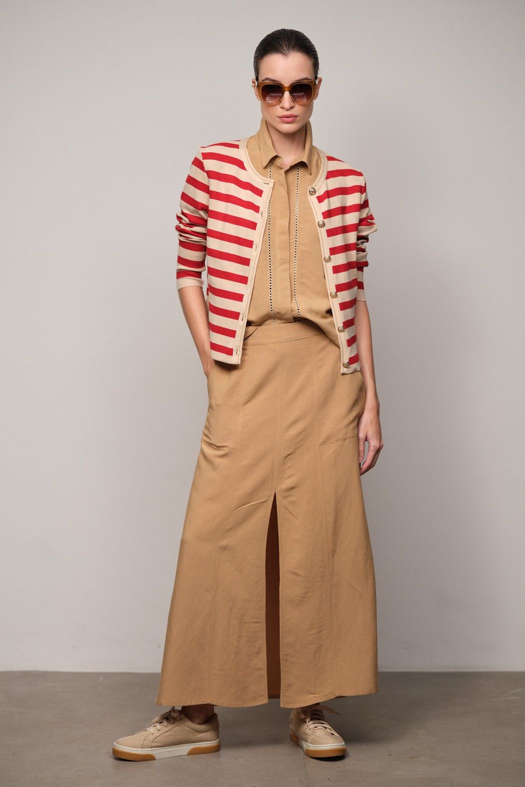 Saia Midi em Viscolinho Camel Andressa