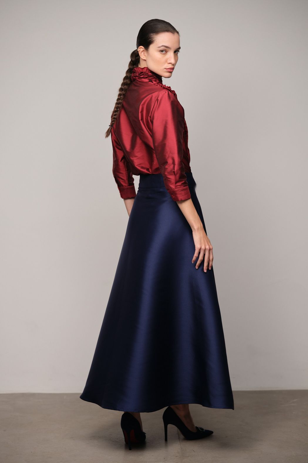 Camisa Jabô Tafetá Vinho Carmela
