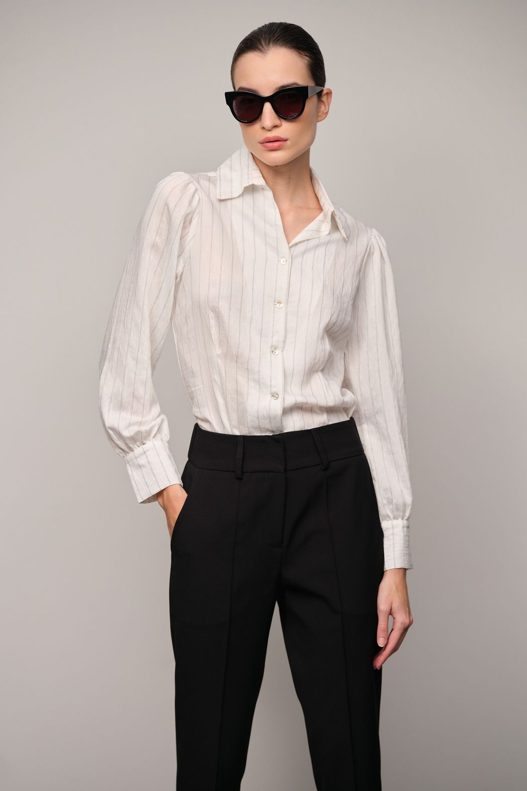Camisa Risca de Giz  Fio Tinto com Viscose  Zoe