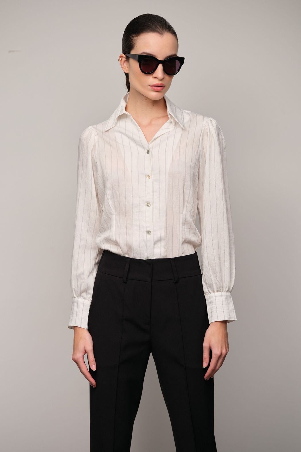 Camisa Risca de Giz  Fio Tinto com Viscose  Zoe