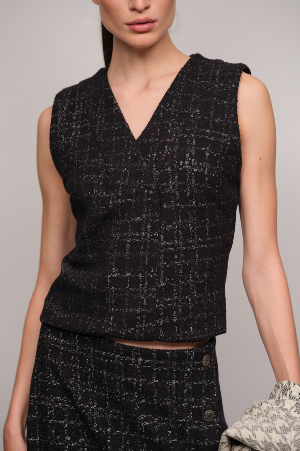 Regata de  Malha  Boucle  Xadrez Tartan Preta Mariana