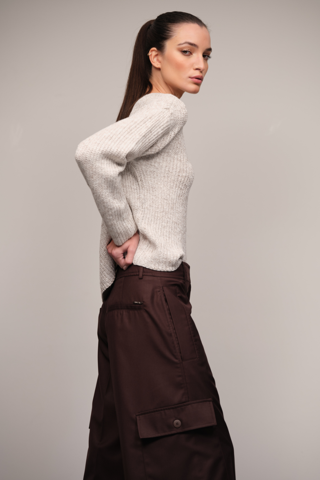 Calça Pantalona Lã Fria Café Liana