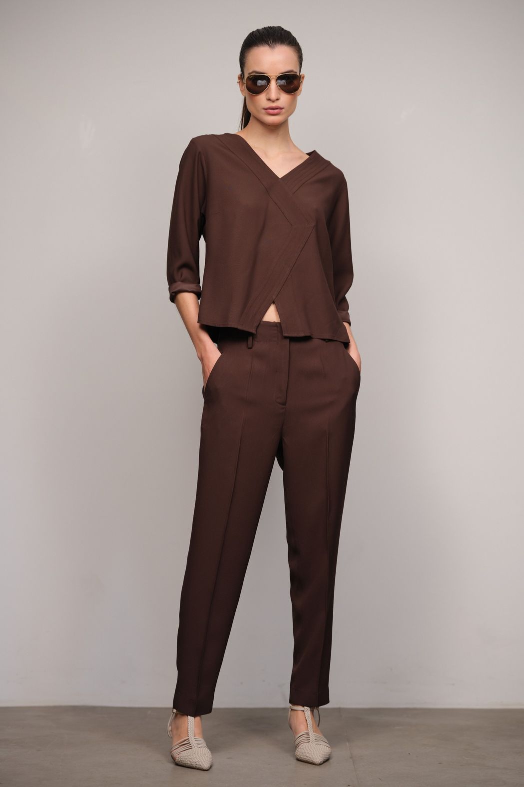 Blusa Crepe Patou Café Livia