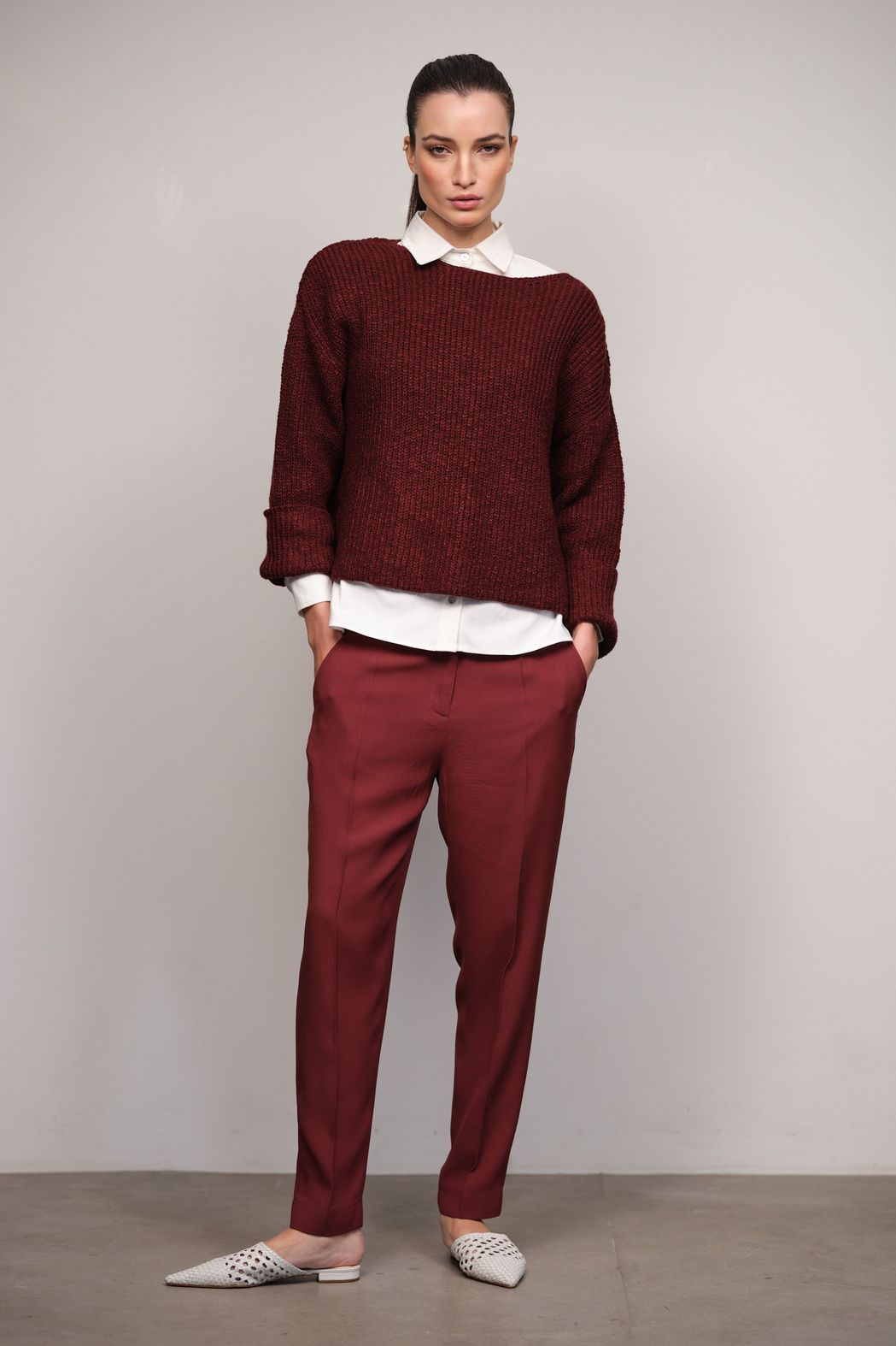 Calça Reta Crepe Patou Vinho Leticia