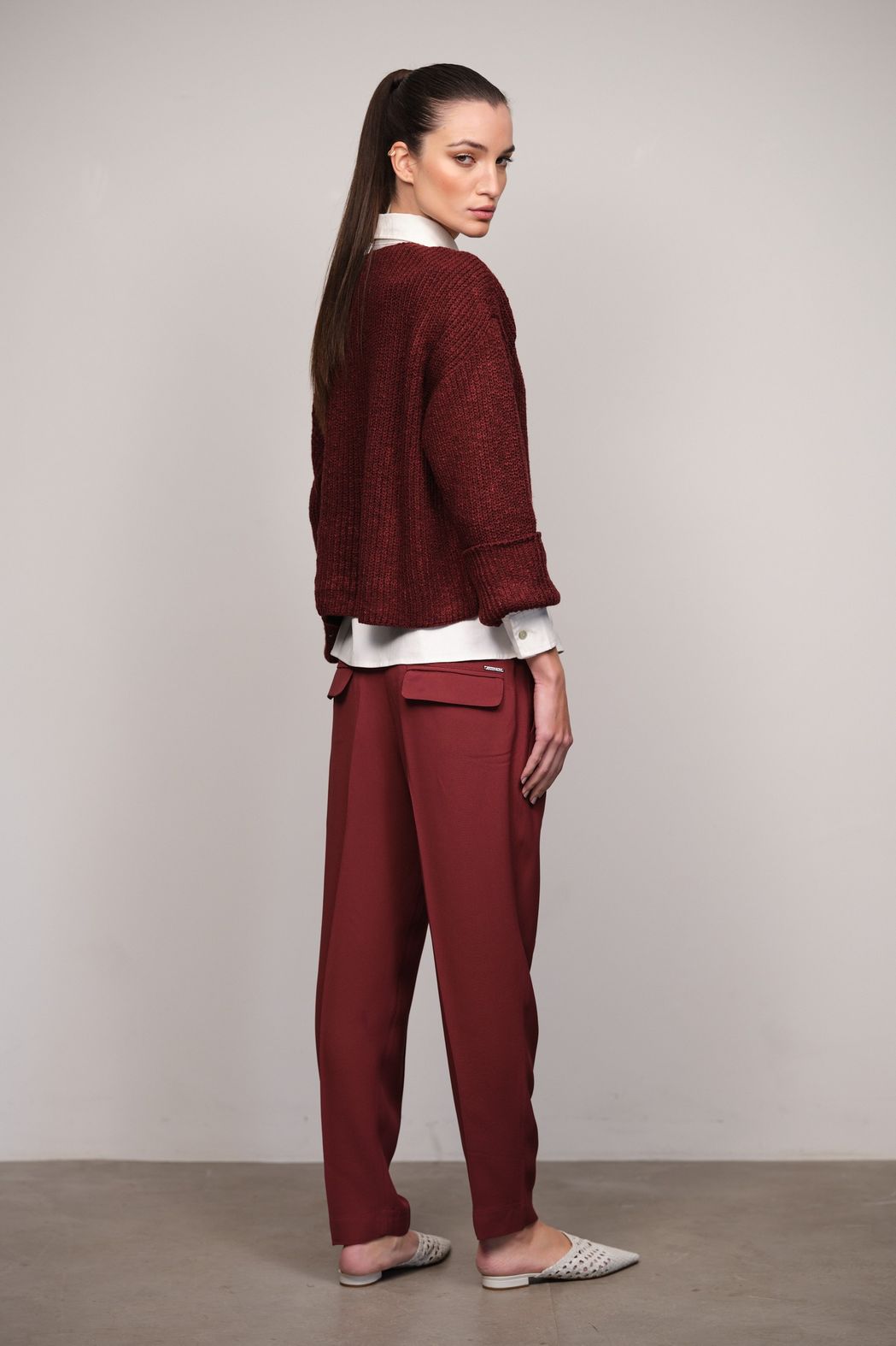Calça Reta Crepe Patou Vinho Leticia