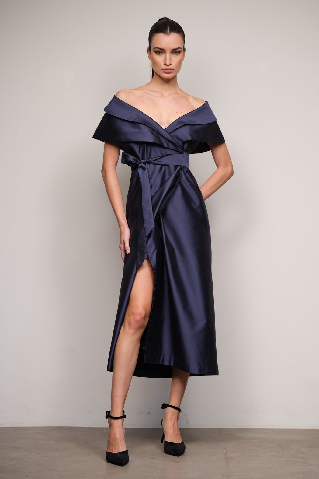 Vestido Tafetá Marinho Manuela