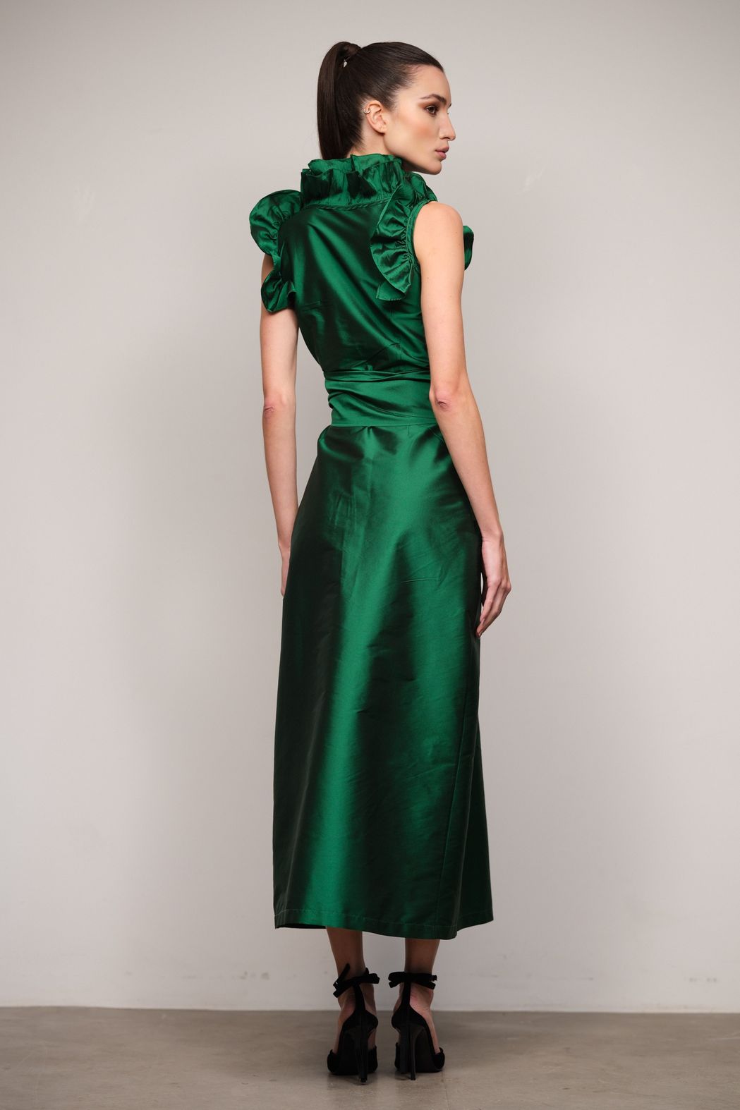 Vestido Tafetá Verde Alexandra