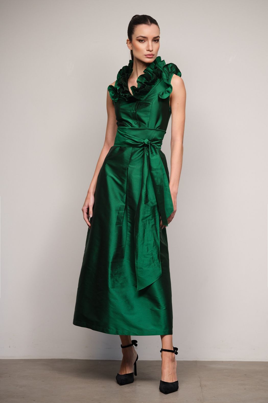 Vestido Tafetá Verde Alexandra