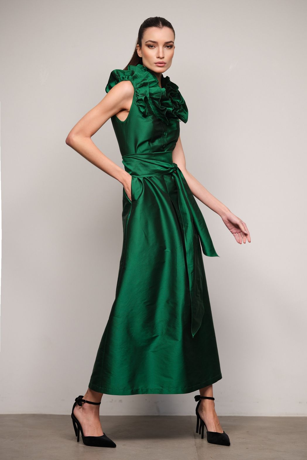 Vestido Tafetá Verde Alexandra