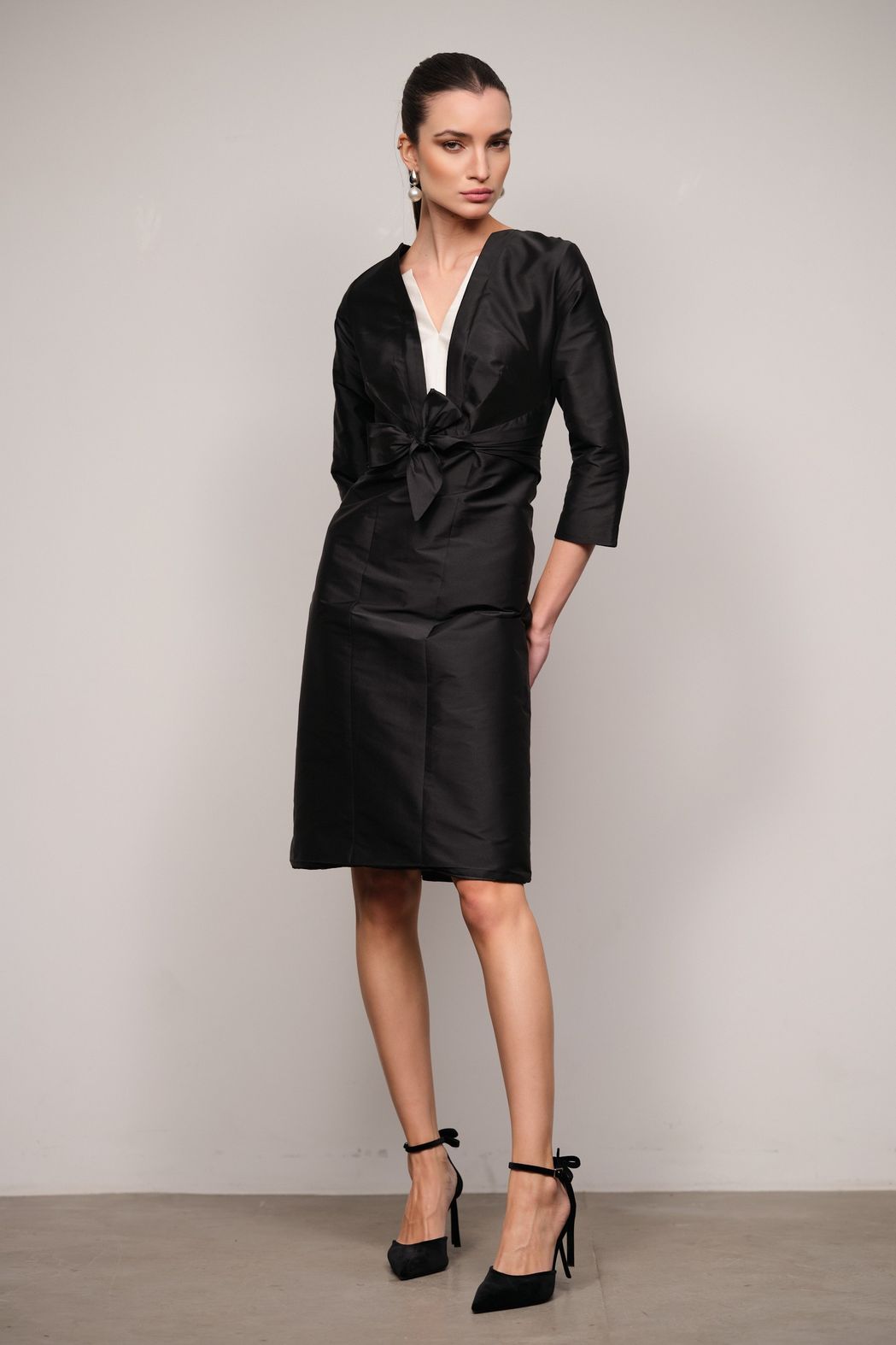 Vestido Tafetá Preto Georgia 
