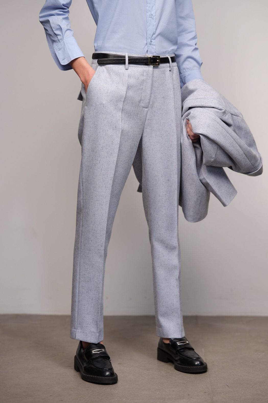 Calça Alfaiataria com Linho Reta Azul Mescla Penelope