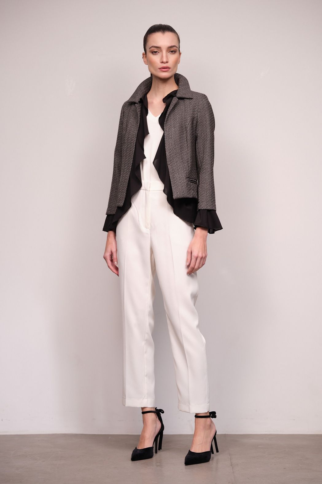 Blazer Tweed Babados Cinza Izabel 