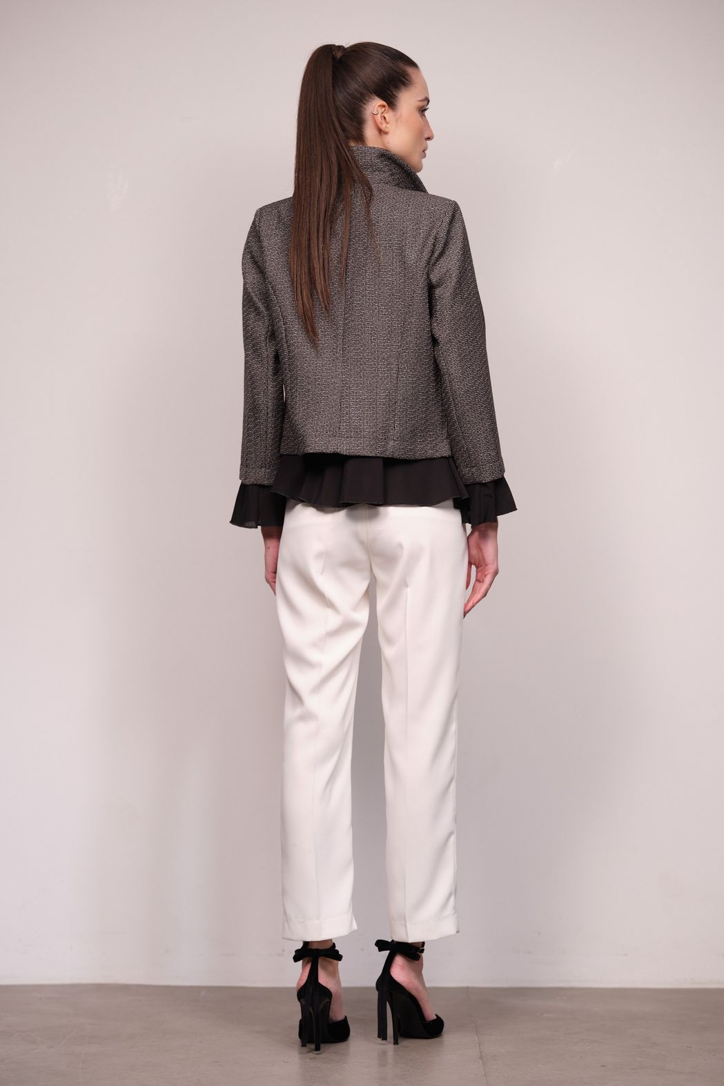 Blazer Tweed Babados Cinza Izabel 