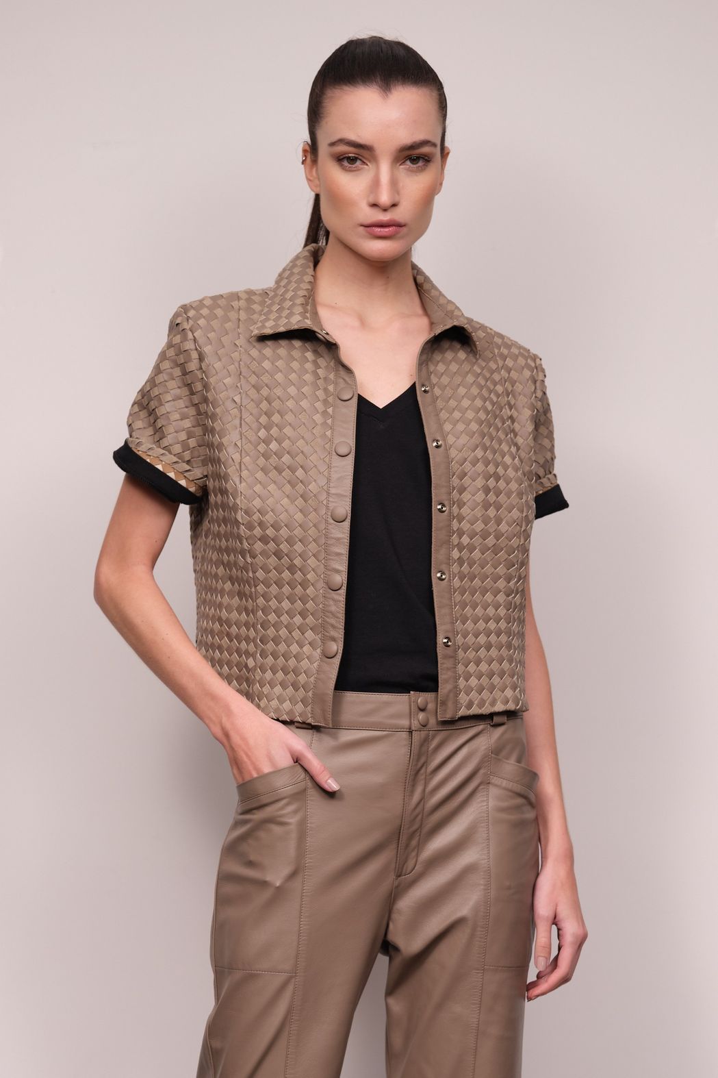 Calça Couro Pelica Fendi Camila
