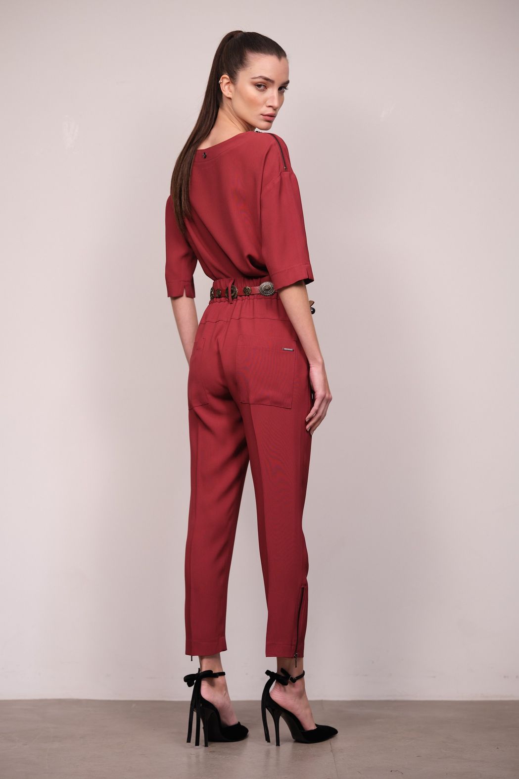 Calça Reta Crepe Patou Vinho Fabiana