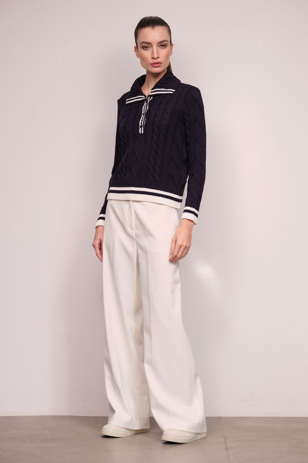 Tricot Gola Polo Trançado Marinho Athena