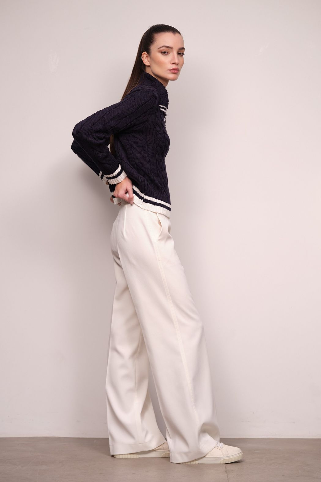 Tricot Gola Polo Trançado Marinho Athena