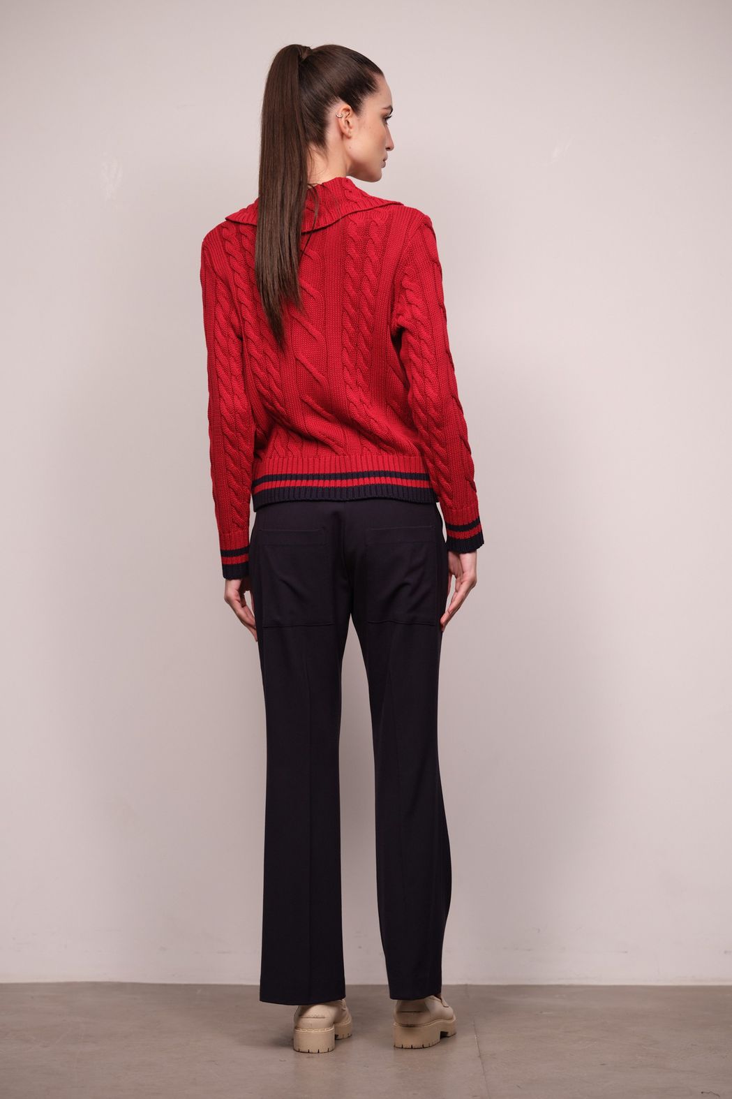 Tricot Gola Polo Trançado Vermelho Athena